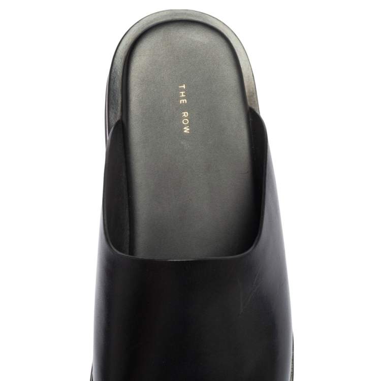 Pre Owned The Row Black Leather Sabot Flat Mule Sandals Size 37