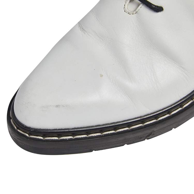 Pre Owned The Row White Leather Fara Lace Up Combat Boots Size 37
