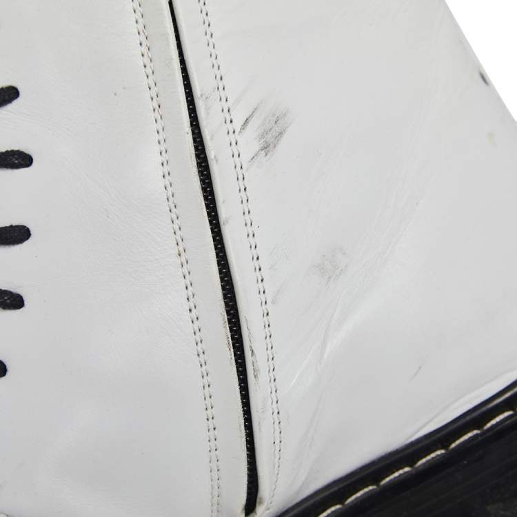 Pre Owned The Row White Leather Fara Lace Up Combat Boots Size 37