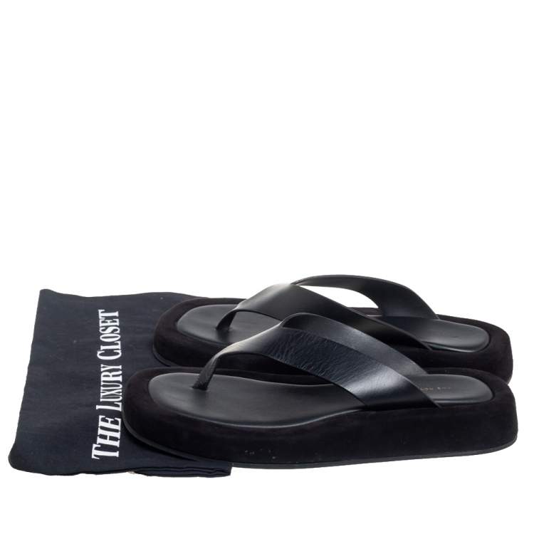 Pre Owned The Row Black Leather Ginza Thong Sandals Size 39