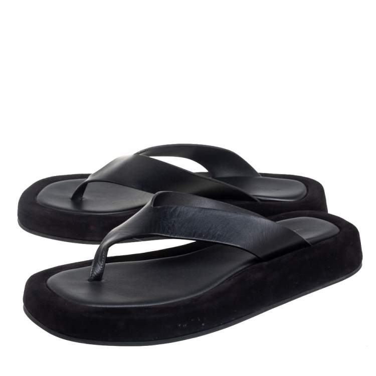 Pre Owned The Row Black Leather Ginza Thong Sandals Size 39