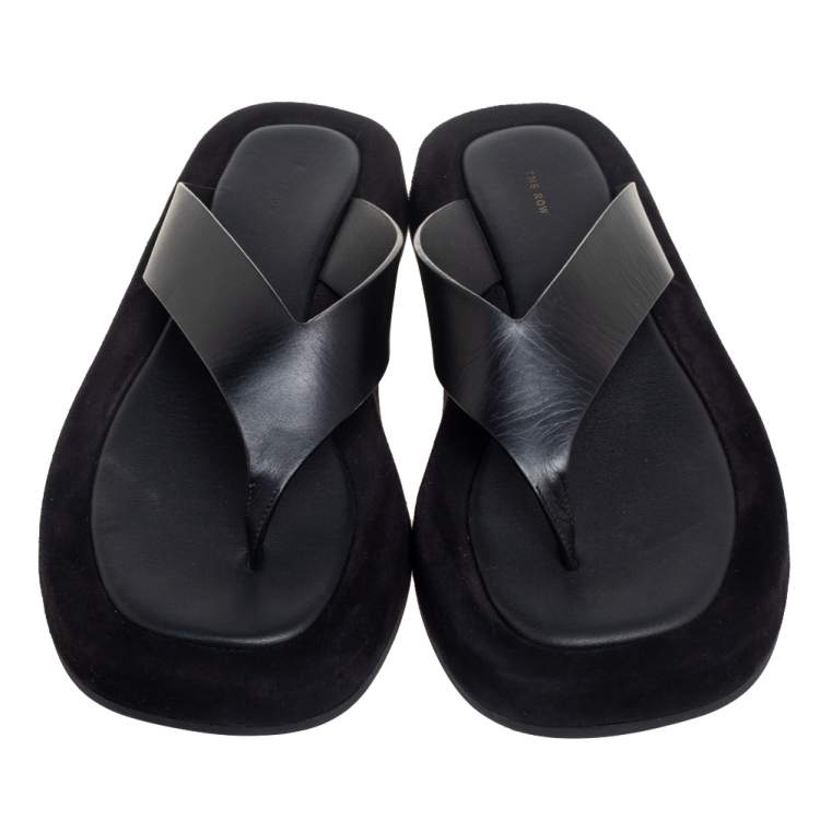 Pre Owned The Row Black Leather Ginza Thong Sandals Size 39