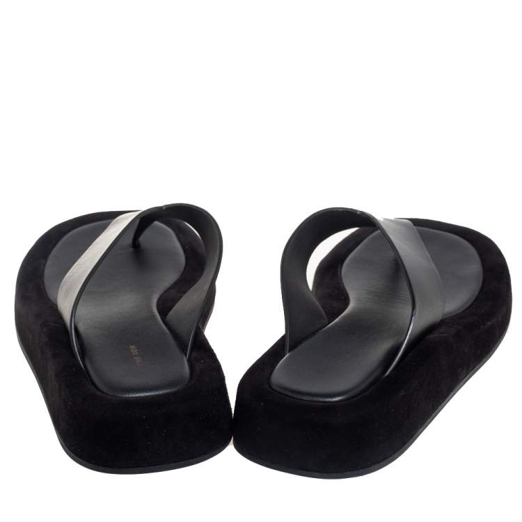 Pre Owned The Row Black Leather Ginza Thong Sandals Size 39