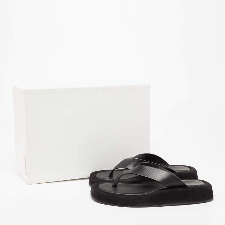 Pre Owned The Row Black Leather And Suede Ginza Thong Sandals Size 37