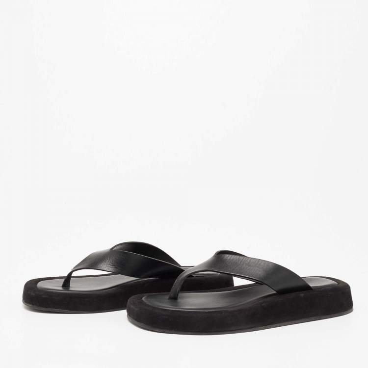 The Row Black Leather And Suede Ginza Thong Sandals Size 37 The