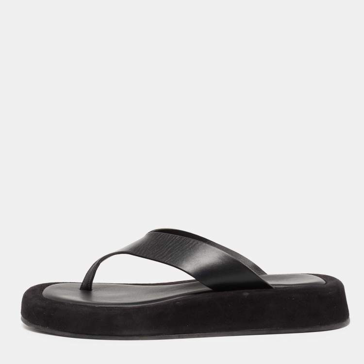 Pre Owned The Row Black Leather And Suede Ginza Thong Sandals Size 37