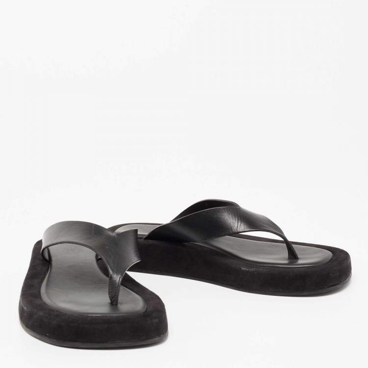 Pre Owned The Row Black Leather And Suede Ginza Thong Sandals Size 37