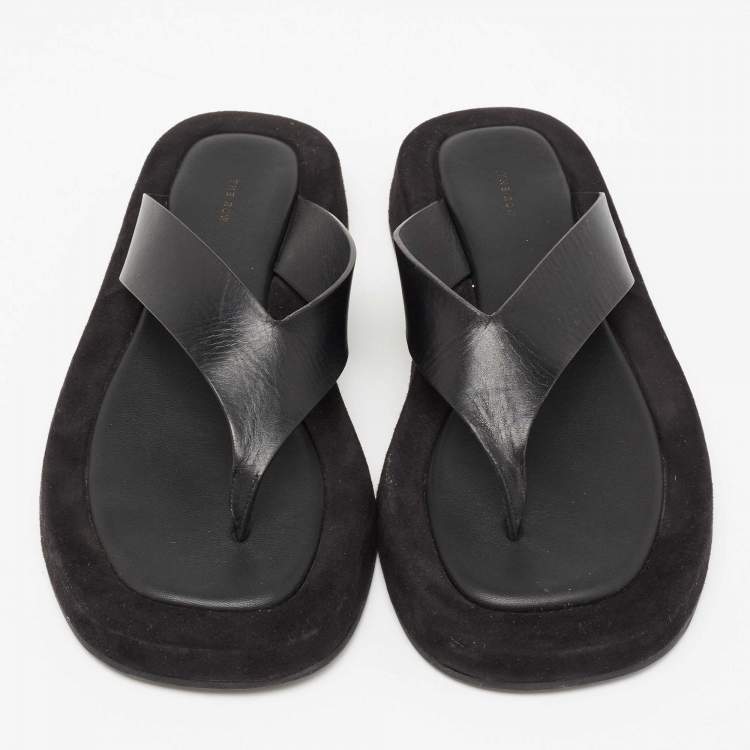 Pre Owned The Row Black Leather And Suede Ginza Thong Sandals Size 37