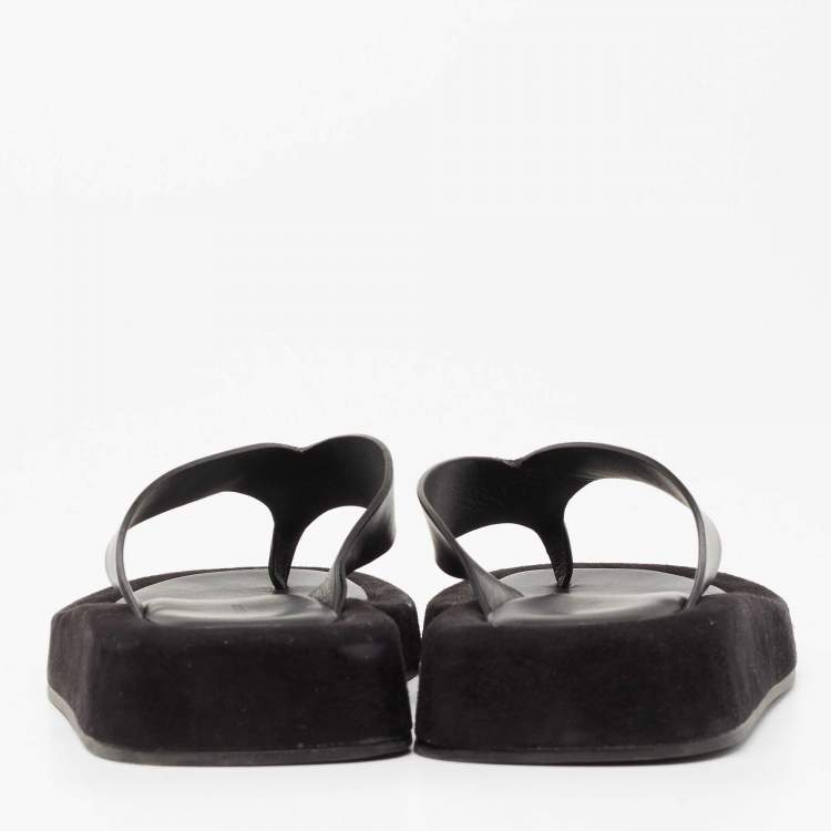 Pre Owned The Row Black Leather And Suede Ginza Thong Sandals Size 37