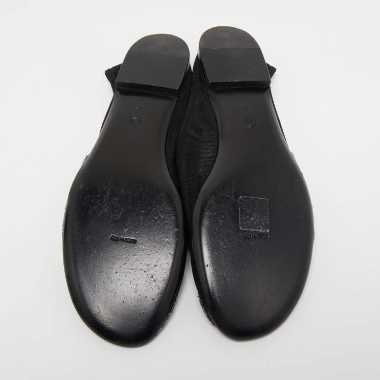 Pre Owned The Row Black Mesh Embellished Beads Ballet Flats Size 39