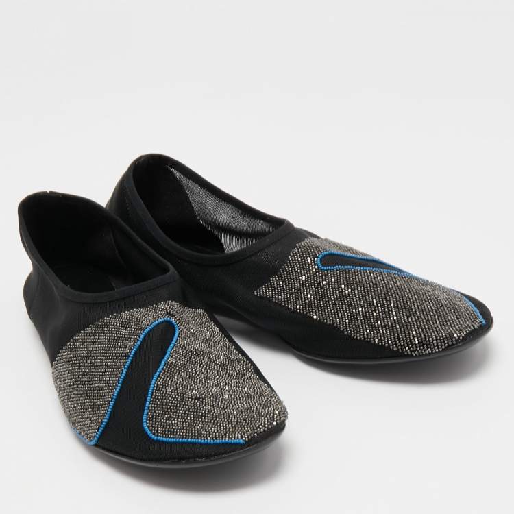 Pre Owned The Row Black Mesh Embellished Beads Ballet Flats Size 39