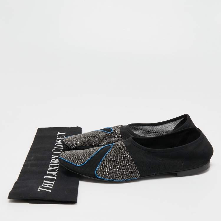 Pre Owned The Row Black Mesh Embellished Beads Ballet Flats Size 39