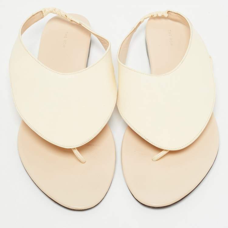 Pre Owned The Row Cream Leather Ravello Flat Sandals Size 38