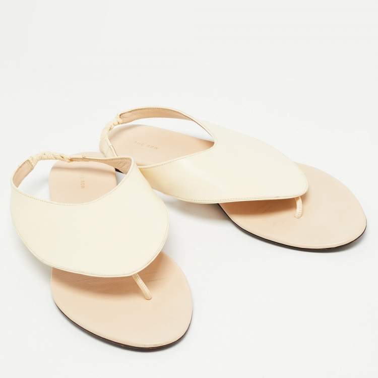 Pre Owned The Row Cream Leather Ravello Flat Sandals Size 38