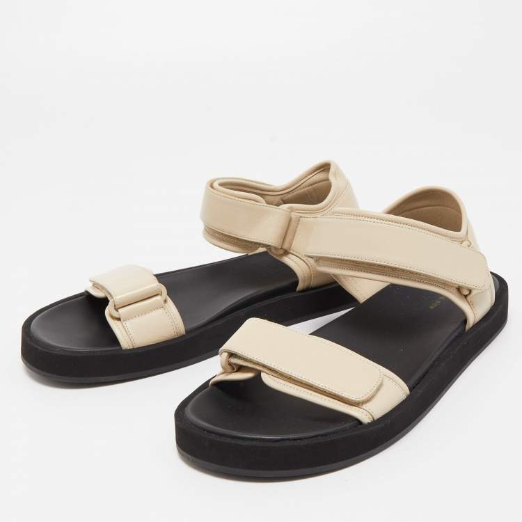 The Row Cream Leather Hook and Loop Flat Sandals Size  The Row   TLC