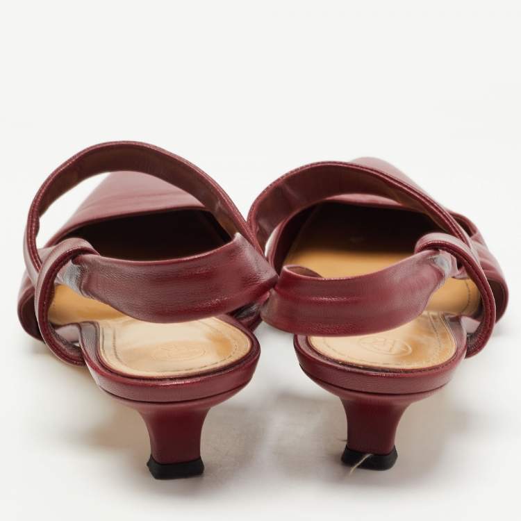 Pre Owned The Row Burgundy Leather Coco Twist Slingback Pumps Size 40