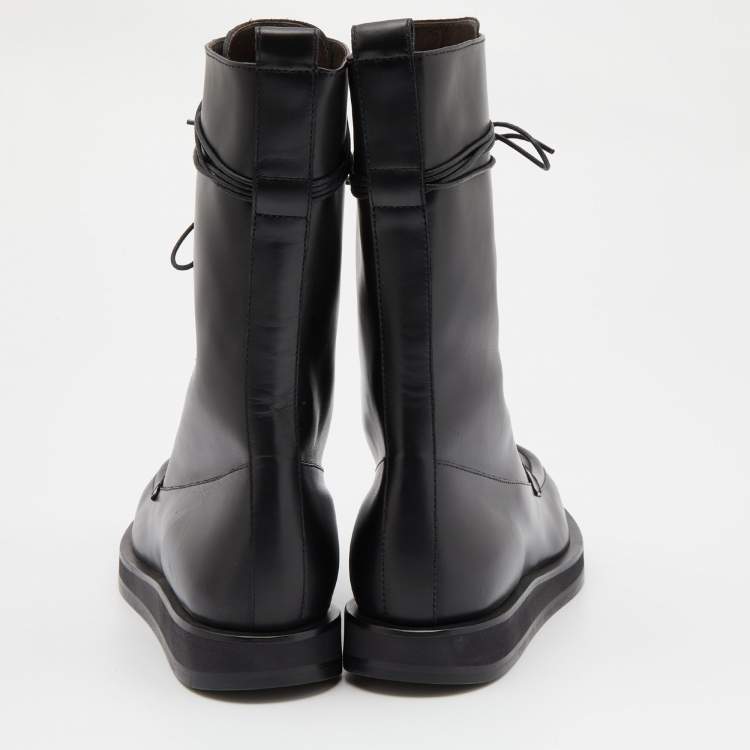 Pre Owned The Row Black Leather Fara Combat Boots Size 38.5