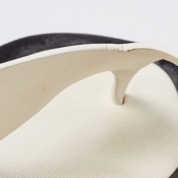Pre Owned The Row White /Black Leather and Suede Ginza Thong  Flats Size 39
