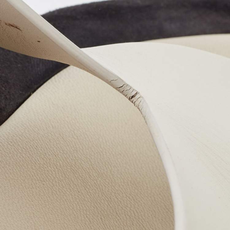 Pre Owned The Row White /Black Leather and Suede Ginza Thong  Flats Size 39