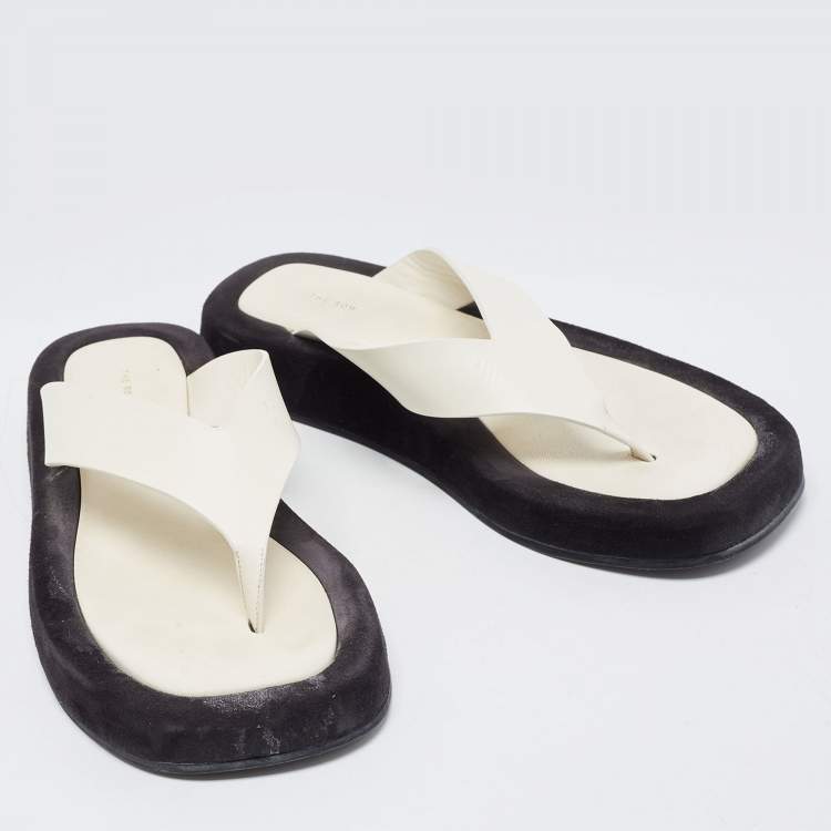 Pre Owned The Row White /Black Leather and Suede Ginza Thong  Flats Size 39
