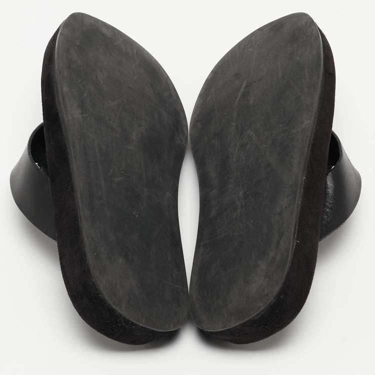 Pre Owned The Row Black Leather Thong Flat Slides Size 37