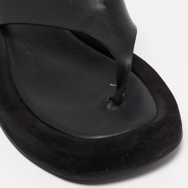 Pre Owned The Row Black Leather Thong Flat Slides Size 37