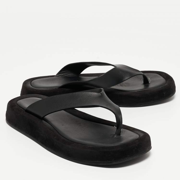 Pre Owned The Row Black Leather Thong Flat Slides Size 37