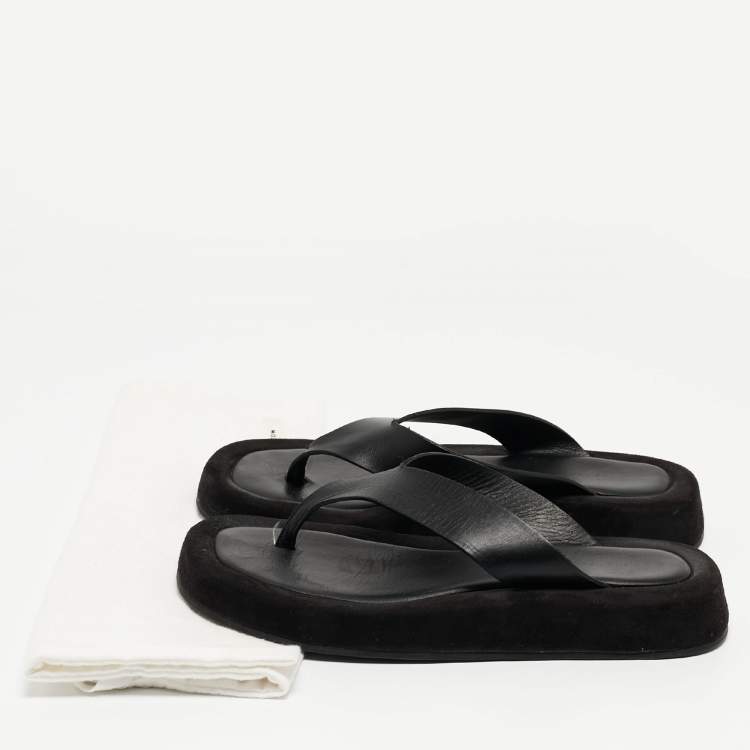 Pre Owned The Row Black Leather Thong Flat Slides Size 37