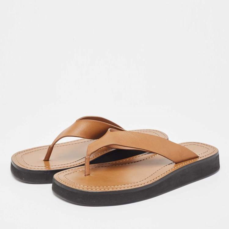 Pre Owned The Row Brown Leather Ginza Thong Sandals Size 38