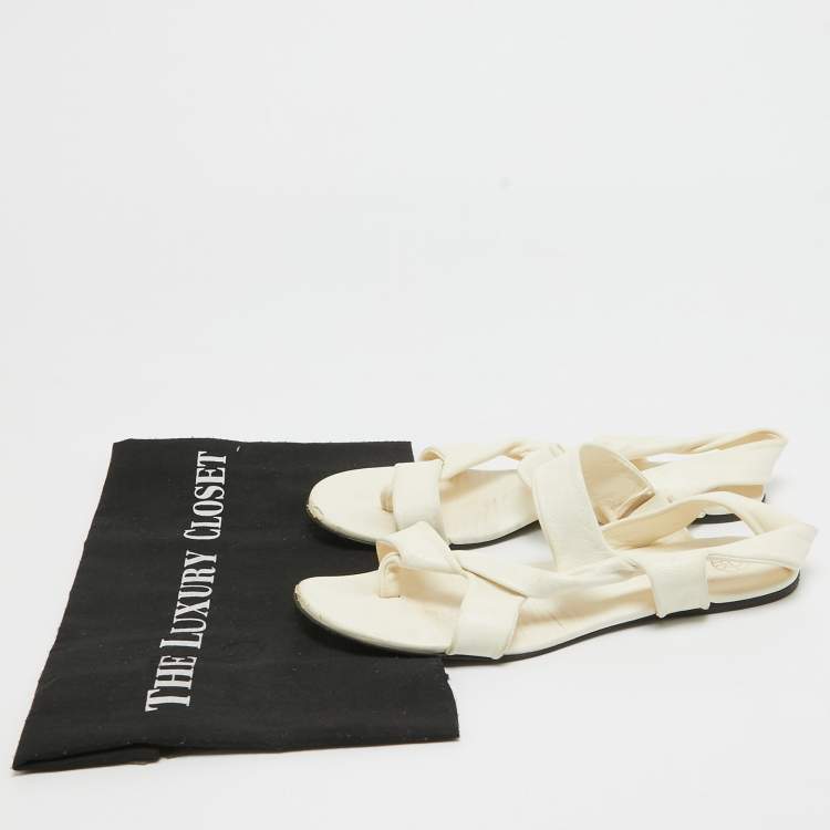 Pre Owned The Row Cream Leather Elastic Slingback Sandals Size 37