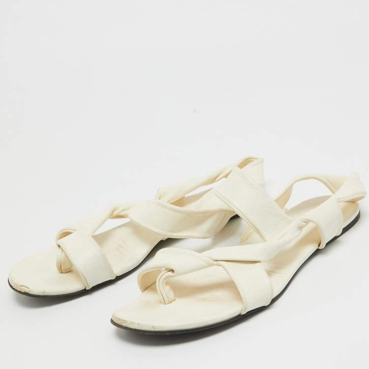 Pre Owned The Row Cream Leather Elastic Slingback Sandals Size 37