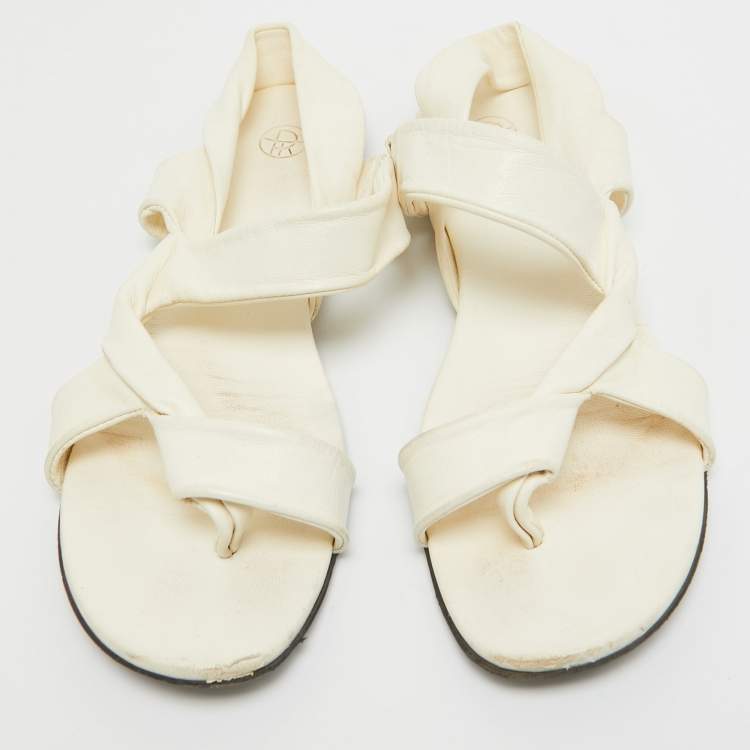 Pre Owned The Row Cream Leather Elastic Slingback Sandals Size 37