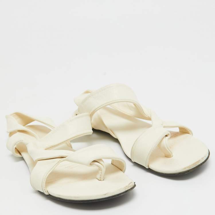 Pre Owned The Row Cream Leather Elastic Slingback Sandals Size 37