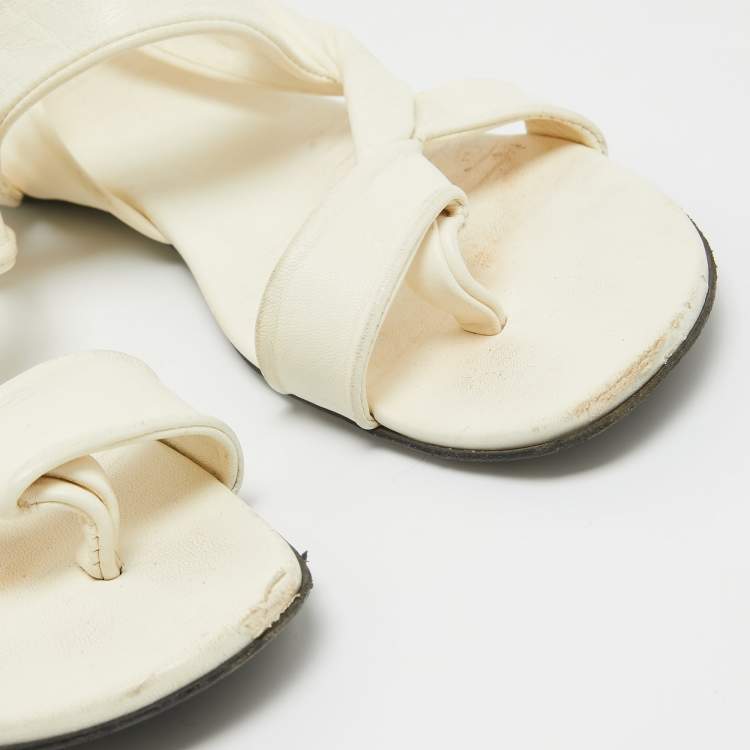 Pre Owned The Row Cream Leather Elastic Slingback Sandals Size 37