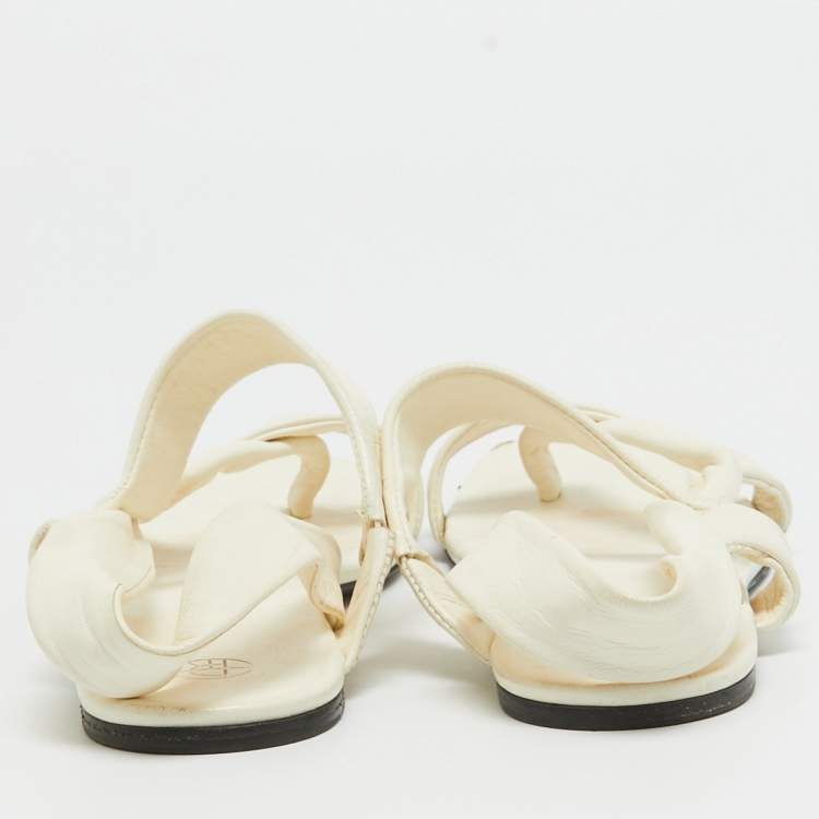 Pre Owned The Row Cream Leather Elastic Slingback Sandals Size 37