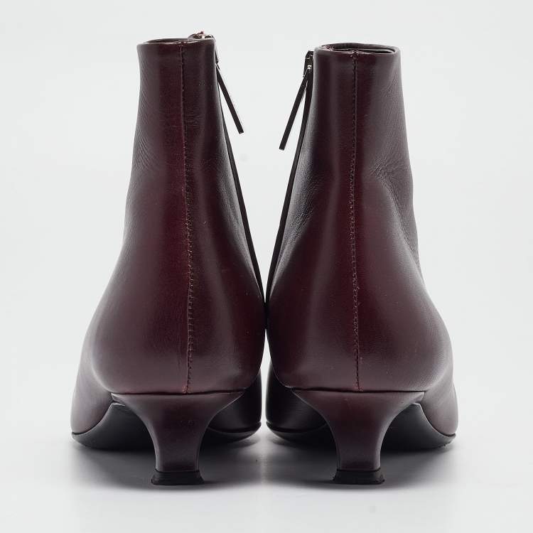Pre Owned The Row Burgundy Leather Ankle Boots Size 37