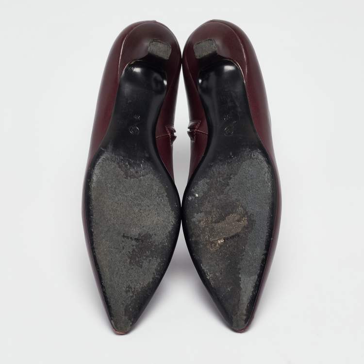 Pre Owned The Row Burgundy Leather Ankle Boots Size 37
