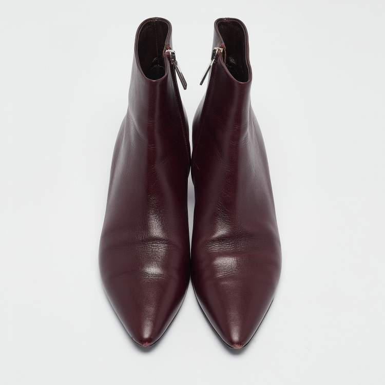 Pre Owned The Row Burgundy Leather Ankle Boots Size 37