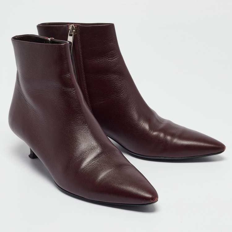 Pre Owned The Row Burgundy Leather Ankle Boots Size 37