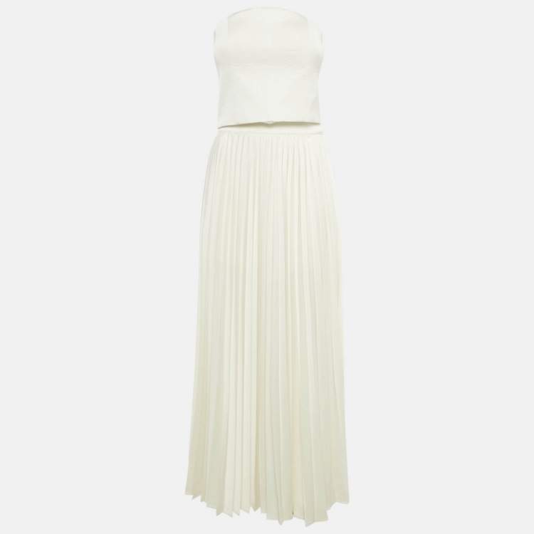 Pre Owned The Soraya Off White Crepe/Plisse Corset Top & Skirt Set S