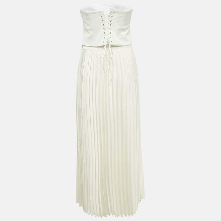 Pre Owned The Soraya Off White Crepe/Plisse Corset Top & Skirt Set S