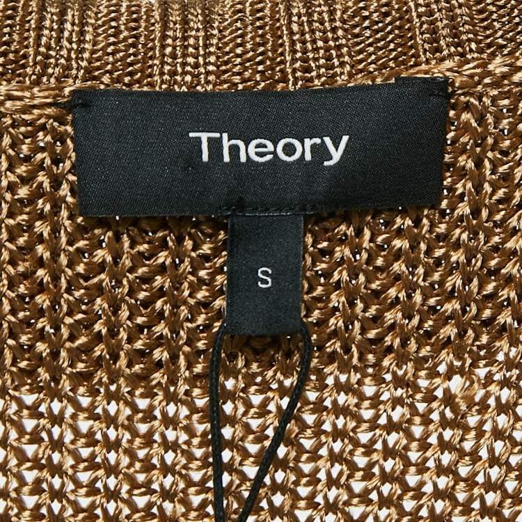 Pre Owned Theory Brown Roving Viscose Rib Knit Back Collar V Neck Pullover S