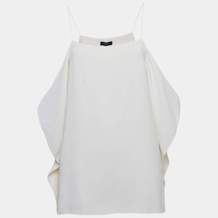 Pre Owned Theory Ivory Rosina Crepe Keyhole Sleeve Slip Tank Top M