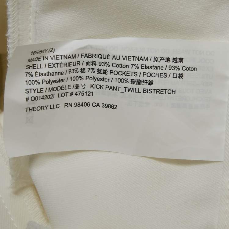 Pre Owned Theory White Gabardine Kick Pants S