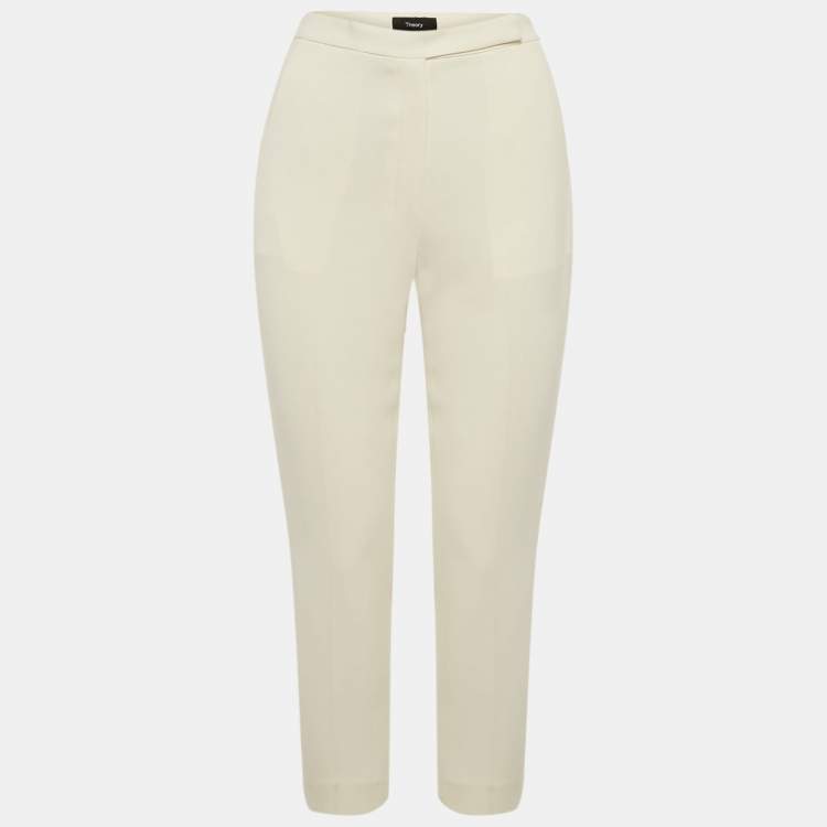 Pre Owned Theory Rice White Admiral Crepe High Waist Slim Fit Cropped Trousers S