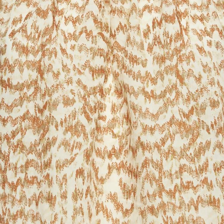 Pre Owned Theory Brown Desert Lawn Print Crepe SS Scoop Tie Top S