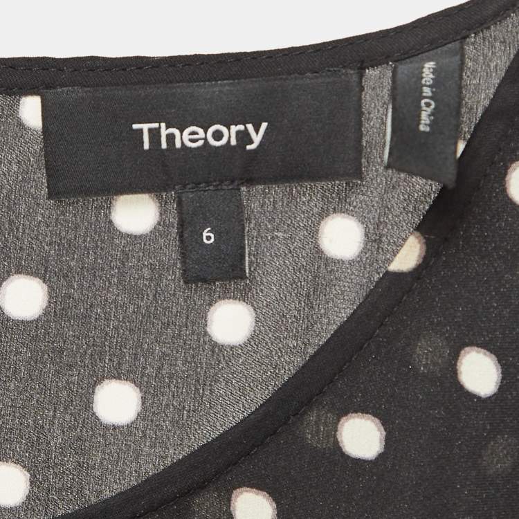 Pre Owned Theory Black Polka Dot Sleeveless Shift Dress S