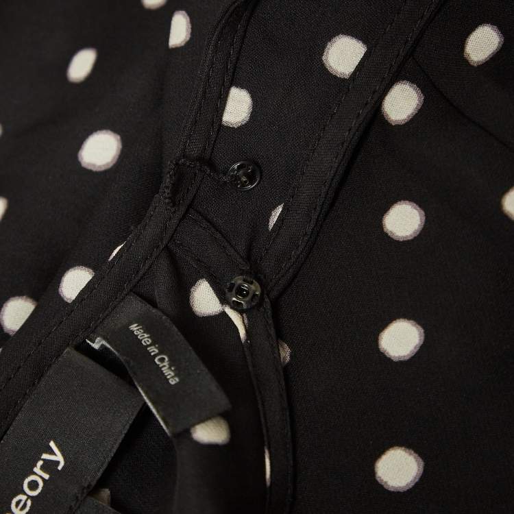 Pre Owned Theory Black Polka Dot Sleeveless Shift Dress S