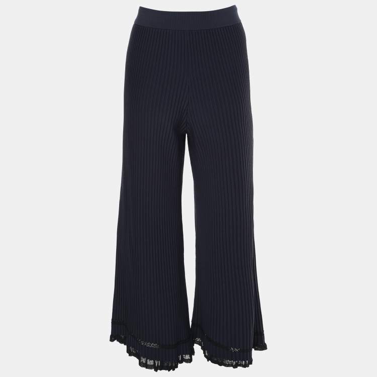 Pre Owned Theory Navy Blue Rib Knit Palazzo Pants S