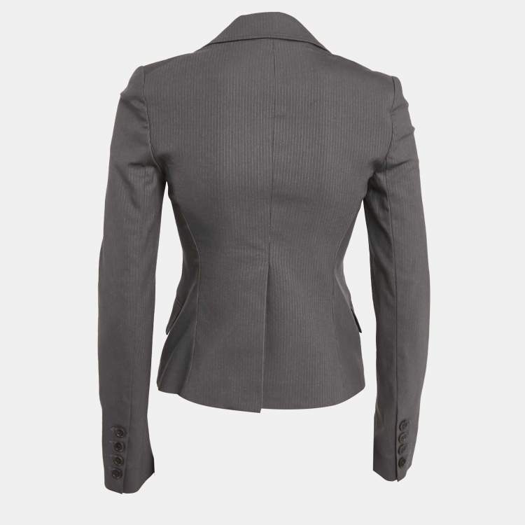 Pre Owned Theory Grey Stripe Patterned Cotton Blend Blazer XS 